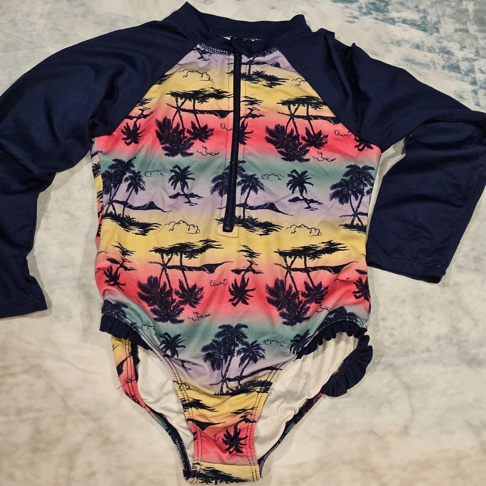 Tommy Bahama Girls Rash Guard Swimsuit Size 5 One‎ Piece Long Sleeve Tropical